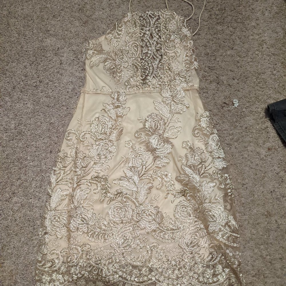 Gold sequin halter dress